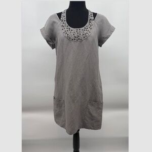 A/X Armani Exchange Dress Women 2 Gray Halter Studded Linen Silk Blend Pockets